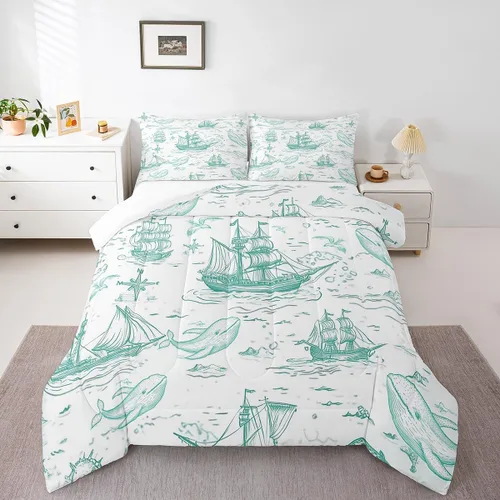Miniatura 14 de Octopus - Juego de edredón para niños, tamaño matrimonial, nubes oscuras, olas del océano, juego de ropa de cama retro trippy decoración de Rojo