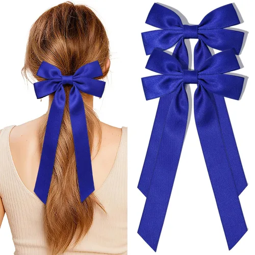 Miniatura 9 de Lazos de satén sedoso y pinzas de cocodrilo, soportes para cola de caballo de cinta negra, accesorios para el cabello para mujeres, niñas, niños