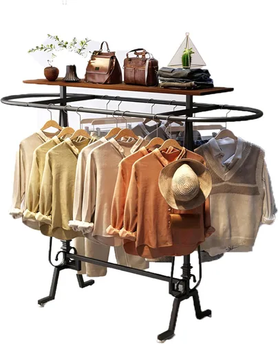 Perchero redondo para ropa, estante de ropa comercial de pie, perchero ovalado de hierro para colgar ropa, para dormitorios, exhibición de Negro