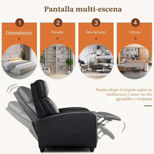 Miniatura 7 de Sweetcrispy Silla reclinable de piel sintética, sofá reclinable sin masaje, asiento de cine en casa con soporte lumbar, respaldo ajustable, relleno