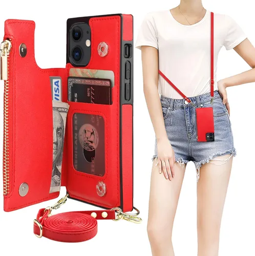 Miniatura 10 de Bocasal Funda tipo cartera cruzada para iPhone 12 Pro Max con tarjetero, protector de ranura para tarjetas con cremallera, a prueba de golpes