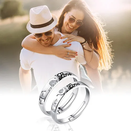 Miniatura 19 de Couples Rings Set Matching Promise Rings Adjustable Wedding Trendy Titanium Stainless Steel Rings for Couples Valentines Day Jewelry
