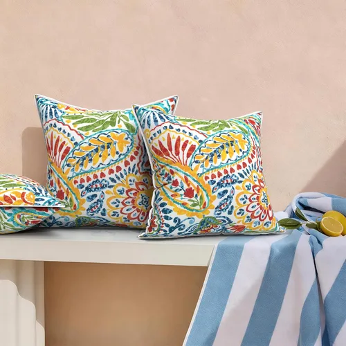 Miniatura 638 de Juego de 2 almohadas para exteriores de 16 x 16 pulgadas, repelentes al agua con interiores, para muebles de patio, hogar, jardín, geometría bohemia