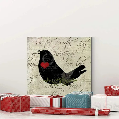 Miniatura 4 de Renditions Gallery Arte de pared de Doce días de Navidad, cuatro pájaros cantores, bonita obra de arte de invierno, decoración de canción navideña