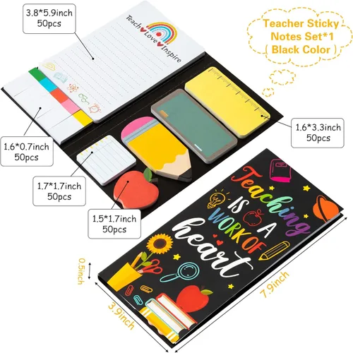 Miniatura 2 de Xqumoi Teaching is A Work of Heart - Juego de notas adhesivas de 550 hojas, lápiz en forma de manzana, blocs de notas autoadhesivas, notas