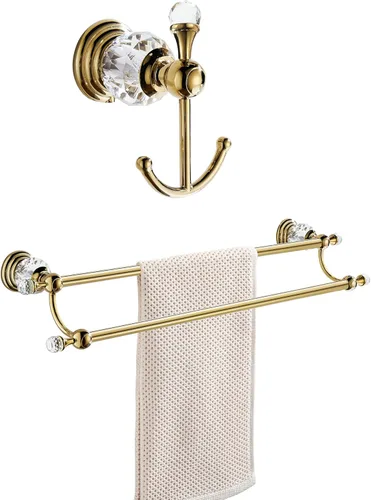 WINCASE Toallero de cristal doble,Gancho de toalla dorado,Toallero de 24 pulgadas para baño montado en la pared