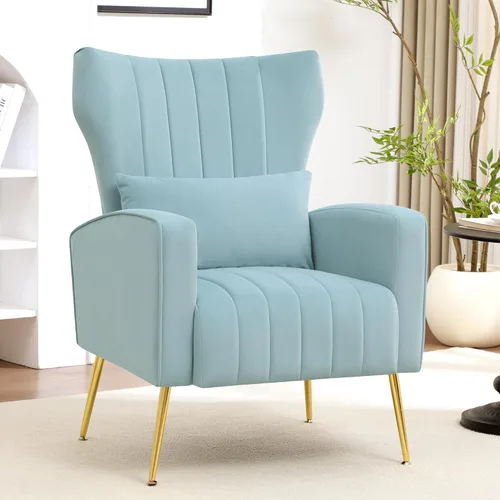 Miniatura 7 de Silla de Acento Moderna Cómoda Sillón con Respaldo Alto con Almohada Silla Tapizada con Carcasa Silla de Lectura para Dormitorio, Sala de Estar