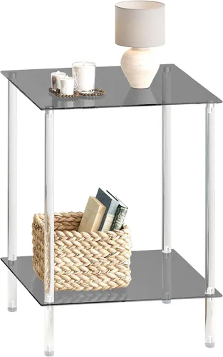 Mesa auxiliar de vidrio templado, mesa de centro acrílica, mesita de noche transparente de 2 niveles, mesa de café transparente, para espacios