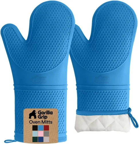 Miniatura 38 de Gorilla Grip - Juego de guantes de horno de silicona resistentes al calor extralargos, forro acolchado suave, guantes flexibles impermeables