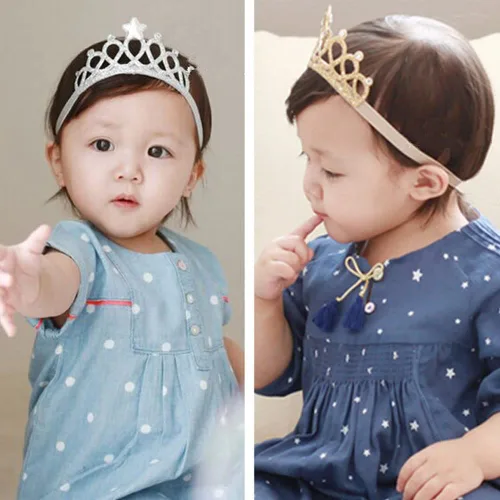 Miniatura 4 de DonLeeving Paquete de 6 diademas de tiara con purpurina para niñas, bandas elásticas para el pelo de princesa para niños pequeños