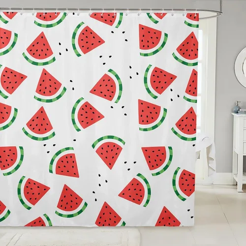 Miniatura 28 de Feelyou Accesorios impermeables de baño de cereza roja con 12 ganchos, cortina de ducha de frutas de dibujos animados para niñas, mujeres y niños