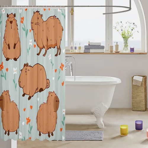 Miniatura 3 de Manfei Cortinas de ducha de Capybara de dibujos animados para niños, divertidas cortinas de baño de animales de América del Sur para niños, niñas