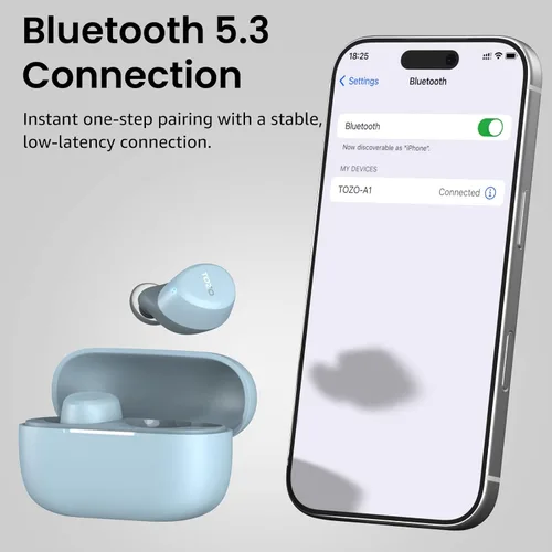Miniatura 9 de TOZO Auriculares inalámbricos A1 Bluetooth 5.3 de peso ligero en el oído IPX5 Auriculares impermeables 2 micrófonos para llamadas AI, auriculares