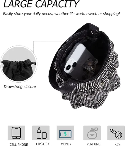 Miniatura 5 de Bolso de mano con cadena de diamantes de imitación brillantes para mujer, elegante bolso de mano de noche con cristales brillantes para fiesta