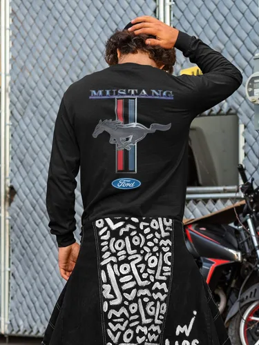 Miniatura 4 de Ford Mustang Pony Racing Stripe 5.0 Muscle Shelby - Camiseta de manga larga con estampado frontal y espalda