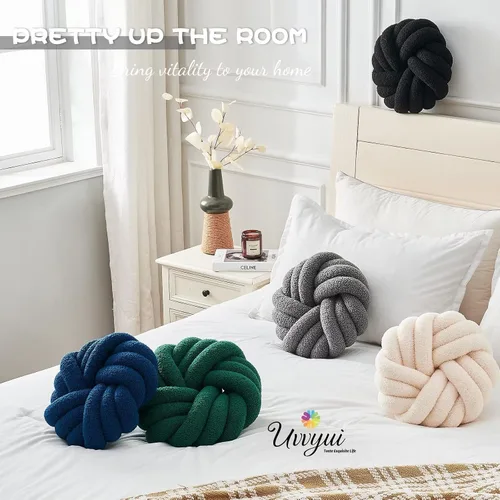 Miniatura 5 de Uvvyui Almohadas de Nudo, Almohadas Decorativas de 14 Pulgadas, Almohadas Redondas, Cojín Suave Hecho a Mano, Almohada de Bola Anudada, Cojín