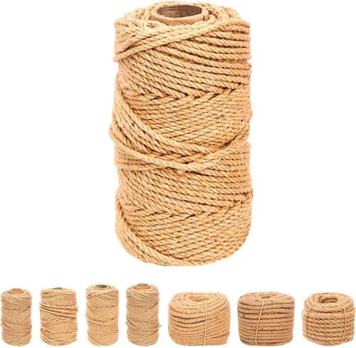 Swpeet Cuerda trenzada de yute natural de 0.236 in x 328 pies, cuerda larga de yute para embalaje, jardinería, ganchillo, perfecto para