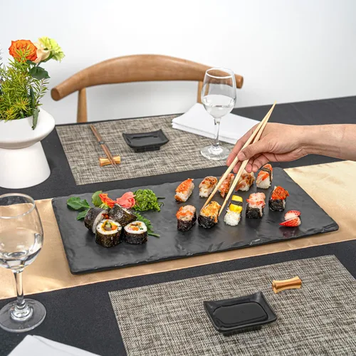 Miniatura 5 de Restaurantware Voga - Platos de servir de 10 x 20 pulgadas, 4 tablas rectangulares de charcutería, imitan el aspecto de la melamina negra pizarra