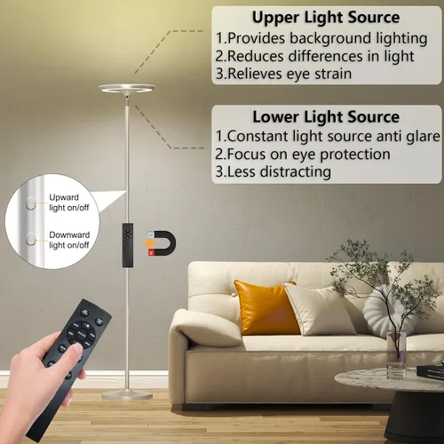 Miniatura 3 de Keepsmile Lámpara de pie LED de doble cara plateada con aplicación inteligente y control remoto de 36W 2600LM Lámpara de pie RGB regulable de ángulo