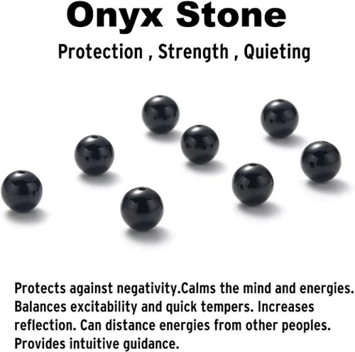 Miniatura 3 de Collar de cuentas de ónix negro para hombre, piedras preciosas naturales curativas, joyería de cristales curativos, 5055606527.6 in