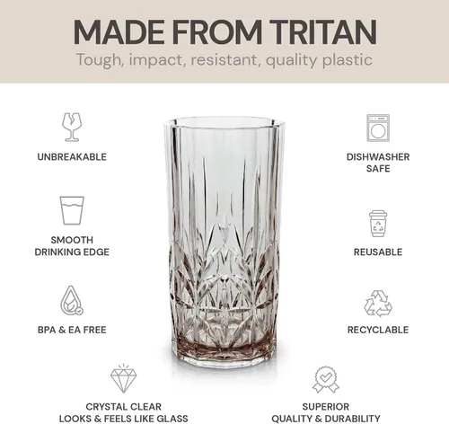 Miniatura 3 de BELLAFORTE Vaso Alto de Tritán Irrompible, Juego de 4, 18 oz - Vasos de Beber Myrtle Beach - Vasos de Plástico Irrompibles para Regalar, Fiestas