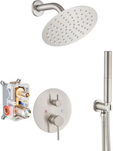 Miniatura 18 de Airuida Accesorios de ducha de 2 funciones, juego de grifo de ducha montado en la pared para baño, ducha de mano de latón de alta presión con cromo