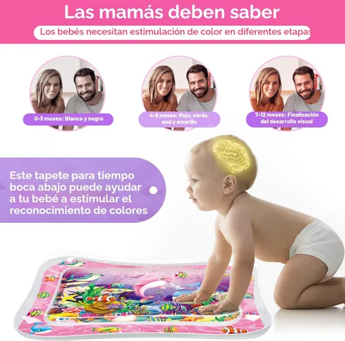 Miniatura 3 de Infinno Alfombrilla de agua para bebés y niños de 3, 6 y 9 meses, para desarrollo sensorial, gran idea de regalo para recién nacidos Rosa