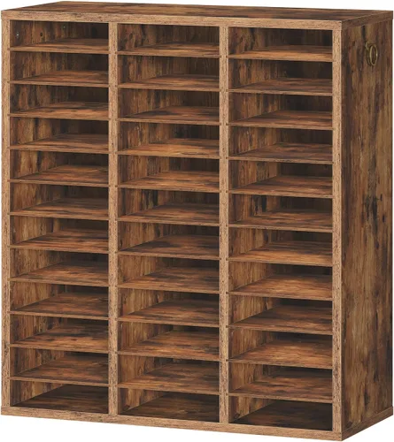 Miniatura 17 de HOOBRO Organizador de literatura, 36 compartimentos, organizador de correo de madera, clasificador de literatura de encimera con estantes ajustables