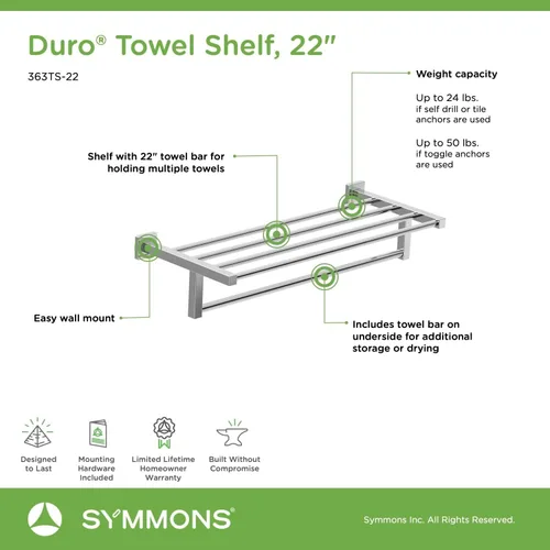 Miniatura 4 de Symmons 363TS-22 Duro - Toallero de pared con barra en cromo pulido (22 pulgadas)
