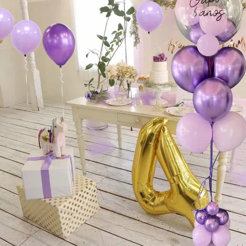Miniatura 5 de Globos de látex de 12 pulgadas con confeti para fiestas del bebé, cumpleaños, boda, despedida de soltera, color morado, lavada y lila, 50