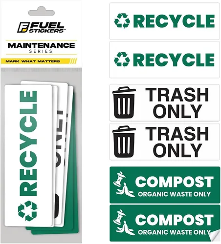 Juego de calcomanías de compost de basura de reciclaje – Etiquetas de basura resistentes – Clasificación de 3 a 5 años para interiores y exteriores