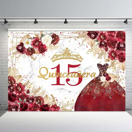 Miniatura 8 de MEHOFOND Telón de fondo bohemio floral de quinceañera de cumpleaños 15 para niñas, rosa verde, hierba de las pampas, Mis membrillo Anos, decoración