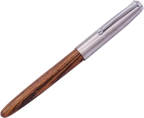 Miniatura 2 de Pluma estilográfica retro Jinhao de madera Tiger-Texture-Wood de acero inoxidable tapón extra fino 0.015 in suave tinta bolígrafo
