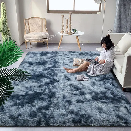 Miniatura 29 de DweIke Alfombras Shag Esponjosas Azules para Dormitorio Sala de Estar, 5x8 Grande Suave Felpa Tie-Dye Azul Cielo para Niñas y Niños, Alfombra Azul