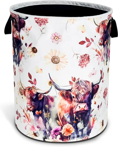 Miniatura 12 de Cesta de lavandería plegable impermeable de vacas de las tierras altas de la marca NUTAINLA, con tela Oxford, divertida bolsa de lona, cesta de Vaca