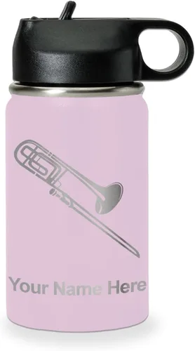 Miniatura 19 de LaserGram Botella de agua personalizada, trombón, acero inoxidable de doble pared aislada al vacío con popote superior, regalo grabado personalizado