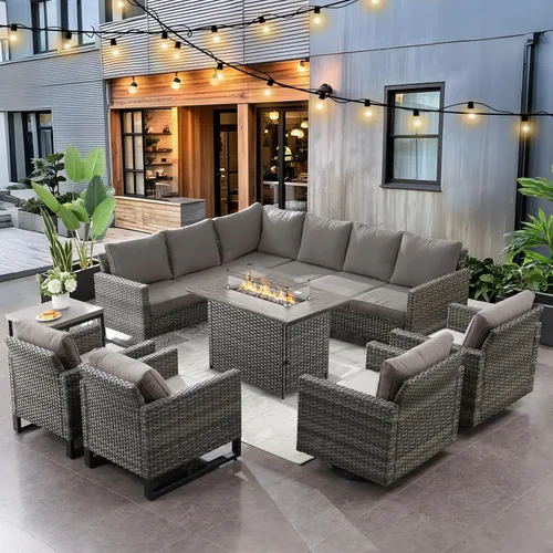 Miniatura 62 de HUMMUH Juego de 2 sillas giratorias para patio, mimbre de polietileno, para exteriores, bistró, porche, balcón, muebles con cojines Gris/gris