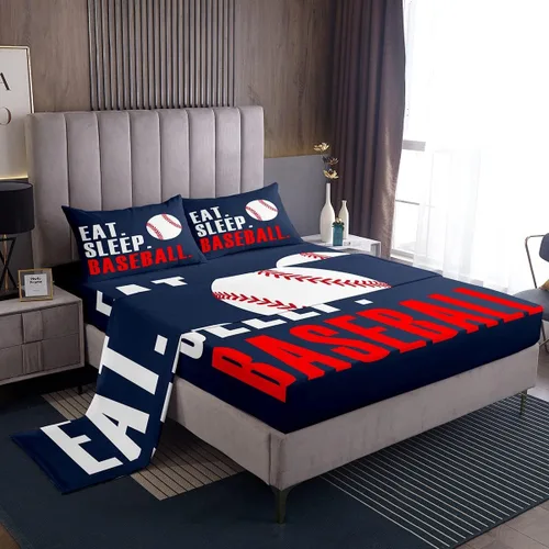 Miniatura 29 de Feelyou Football Bed Sheets Set Twin Size Basketball Sports Deep Pocket Fitted Sheet Soccer Ball Game Bedding Sets Black Baseball Gaming Soft Bed