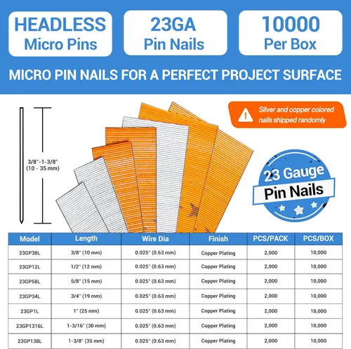 Miniatura 2 de meite Clavos de calibre 23, micro pines sin cabeza de 1-3/16 pulgadas para clavar alfileres, clavos galvanizados para pistola de clavos, ideales