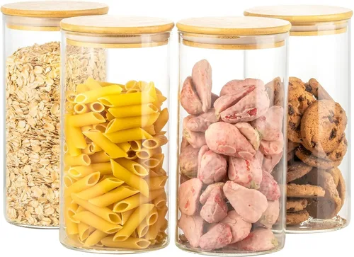 Miniatura 9 de Paquete de 6 tarros de vidrio de 32 onzas con tapas de bambú, recipientes de almacenamiento de vidrio con tapas, tarro hermético transparente