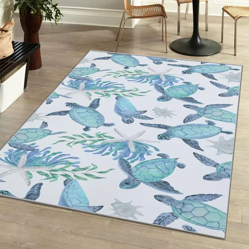 Miniatura 18 de Tritard Alfombra de pasillo costera de 2 x 6 pies, alfombra náutica para pasillo de cocina, con temática de playa, antideslizante, lavable a C1