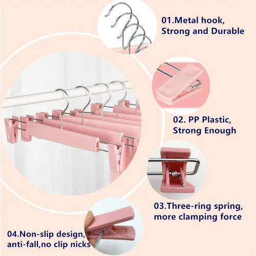 Miniatura 4 de Paquete de 10 perchas para faldas, perchas para pantalones con clips, ganchos giratorios de 360 ° que ahorran espacio para pantalones, faldas, ropa