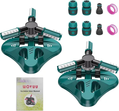 Miniatura 11 de Aspersor de césped, sistema de riego automático mejorado de 360 grados para jardín y césped, paquete de 2 rociadores de manguera de jardín azul