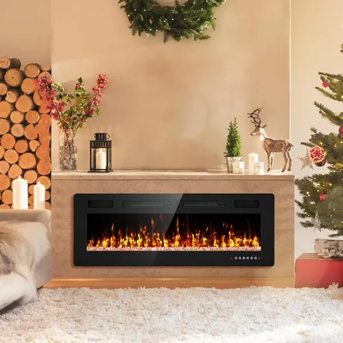 Miniatura 2 de Chimenea eléctrica de 50" empotrada y montada en la pared con control remoto, pantalla táctil