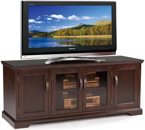 Miniatura 12 de Leick Home 82360 Soporte de TV de madera maciza Mission Oak de cuatro puertas para televisores de 65" Consola universal de TV para sala de estar