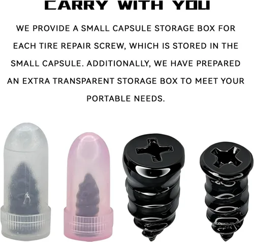 Miniatura 5 de Kit de tapones de neumáticos para reparación de neumáticos, kit de uñas de goma de 2 tamaños, tornillos de reparación de neumáticos planos