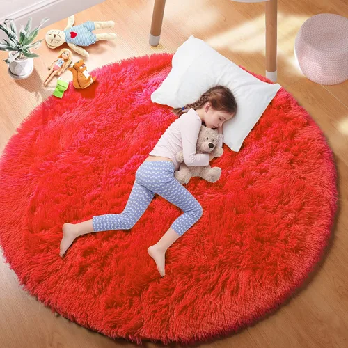 Miniatura 28 de PAGISOFE Alfombra Roja Redonda de 4 Pies, Alfombras de Área para Dormitorio, Alfombra Circular para Habitación de Niñas, Alfombras Esponjosas, Rojo
