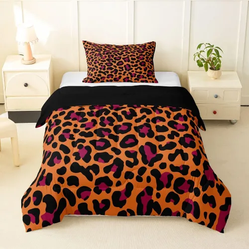 Miniatura 51 de Erosebridal Juego de edredón con estampado de leopardo, tamaño individual para niños, edredón de guepardo occidental, negro y gris, juego de ropa