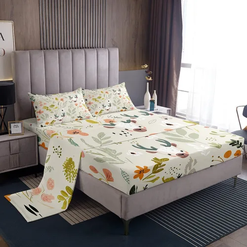 Miniatura 15 de Manfei Juego de sábanas de pájaros tamaño matrimonial, juego de ropa de cama floral de hojas botánicas para decoración de habitación de niños