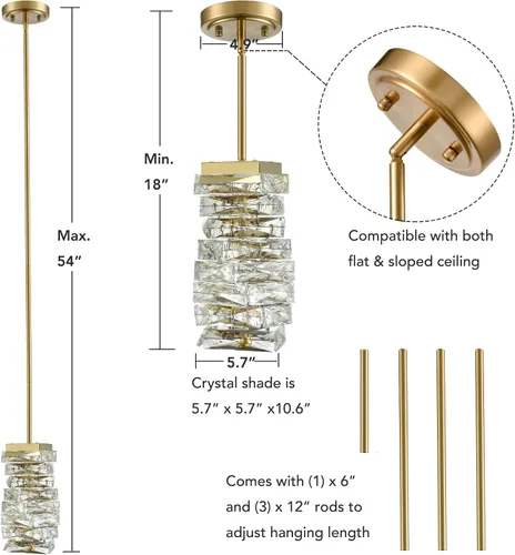 Miniatura 3 de Moderna lámpara colgante de cristal dorado iluminación colgante para isla de cocina LED varilla colgando mini luces colgantes baño, 8 W, 4000 K,